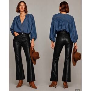 ASSK NY Black Geek Vegan Leather Flare Ankle Pants 29 $275
